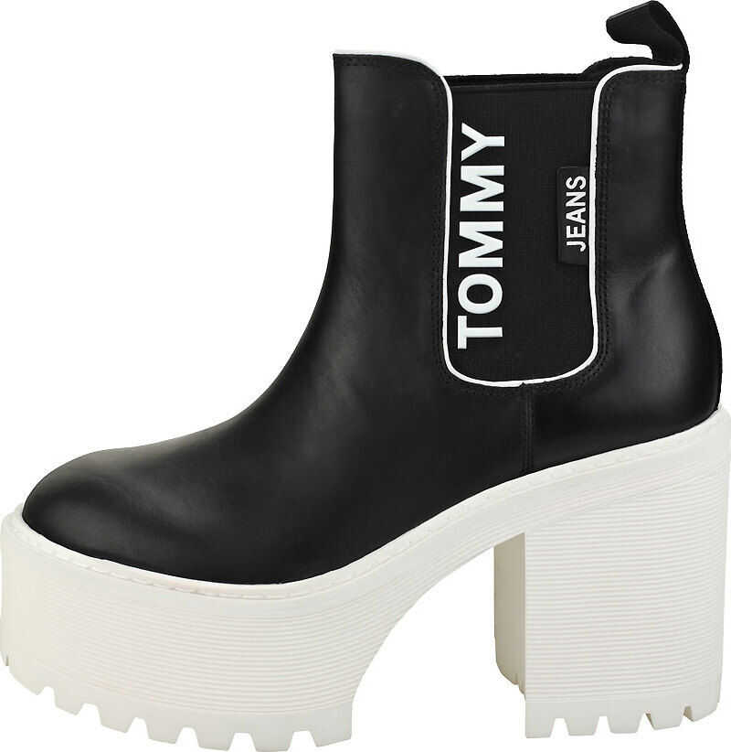 Tommy Jeans Chelsea Cleated Heel Chelsea Boots In Black White Black