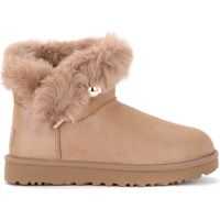 Botine Classic Fluff Pin Mini Color Antique Pearl Ankle Boot With Brooch Femei