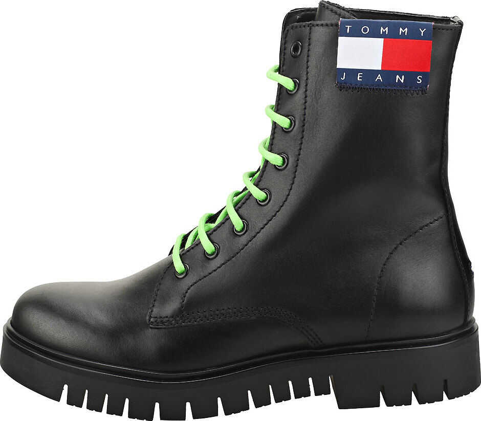 Tommy Jeans Neon Detail Lace Up Fashion Boots In Black Black