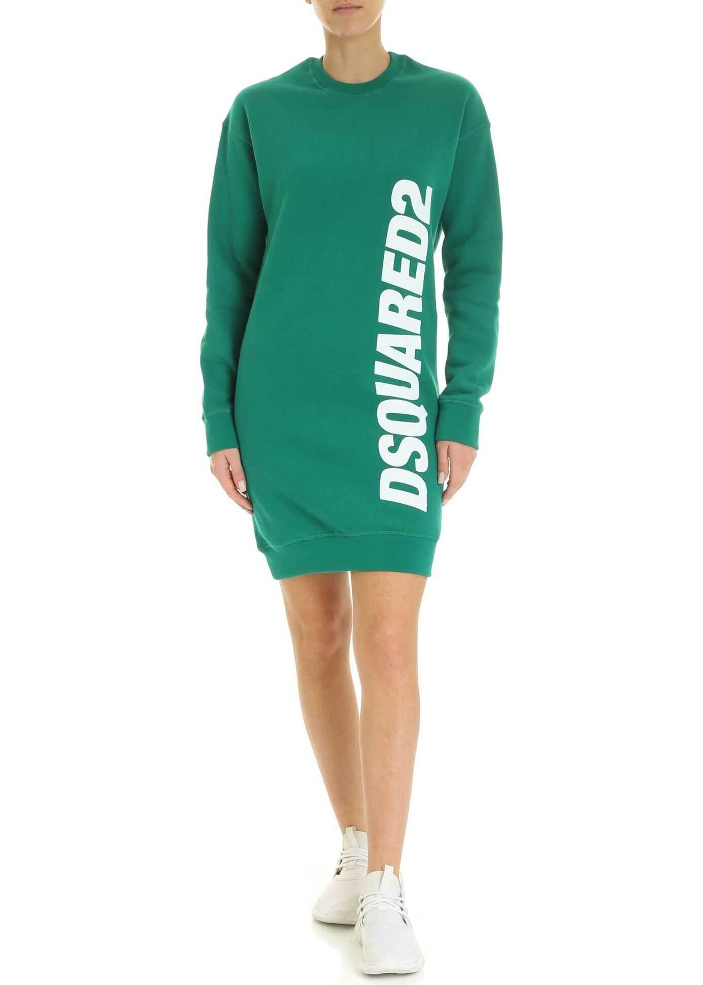 DSQUARED2 Logo Fleece Dress In Green Green