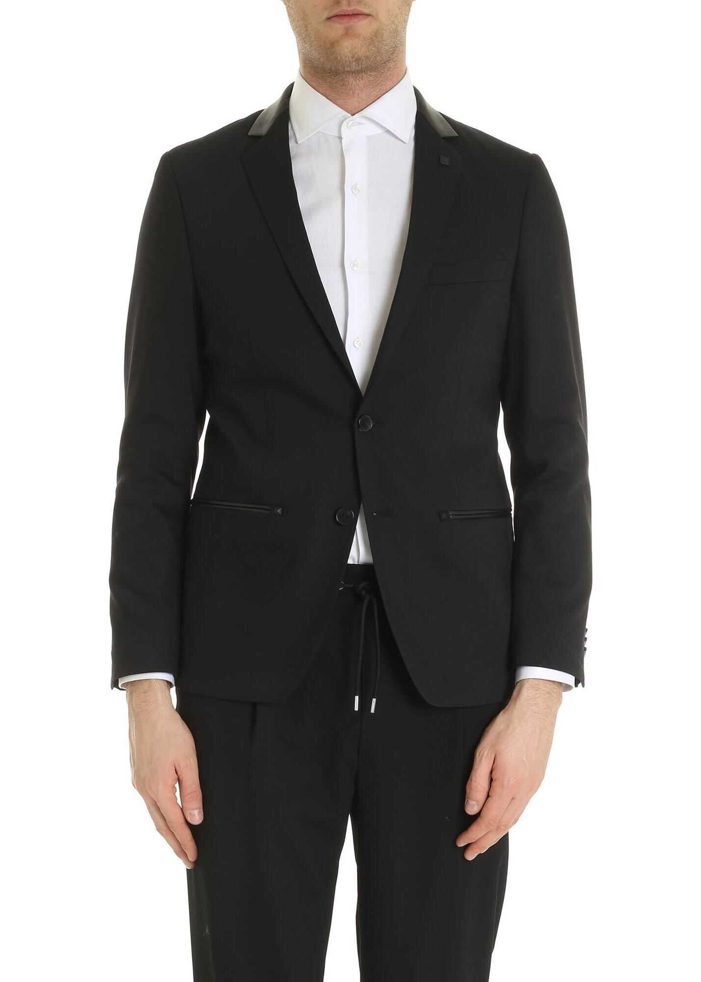 Karl Lagerfeld Dark Black Jacket With Leather Insert Black