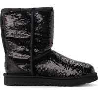 Botine Classic Short Ankle Boot In Metallic Suede With Black Sequins Femei