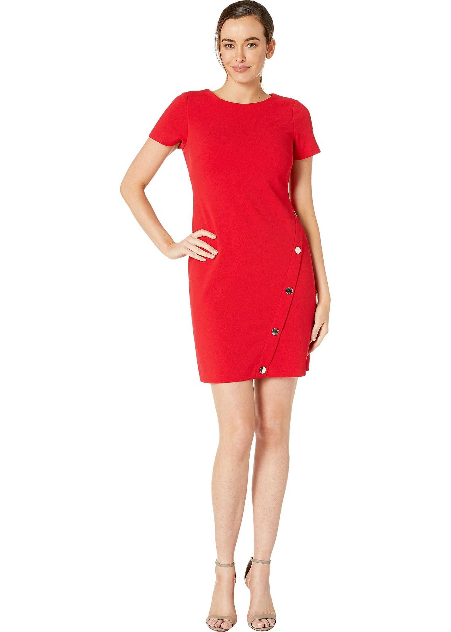 Tommy Hilfiger Asymmetrical Snap Hem Dress Scarlet