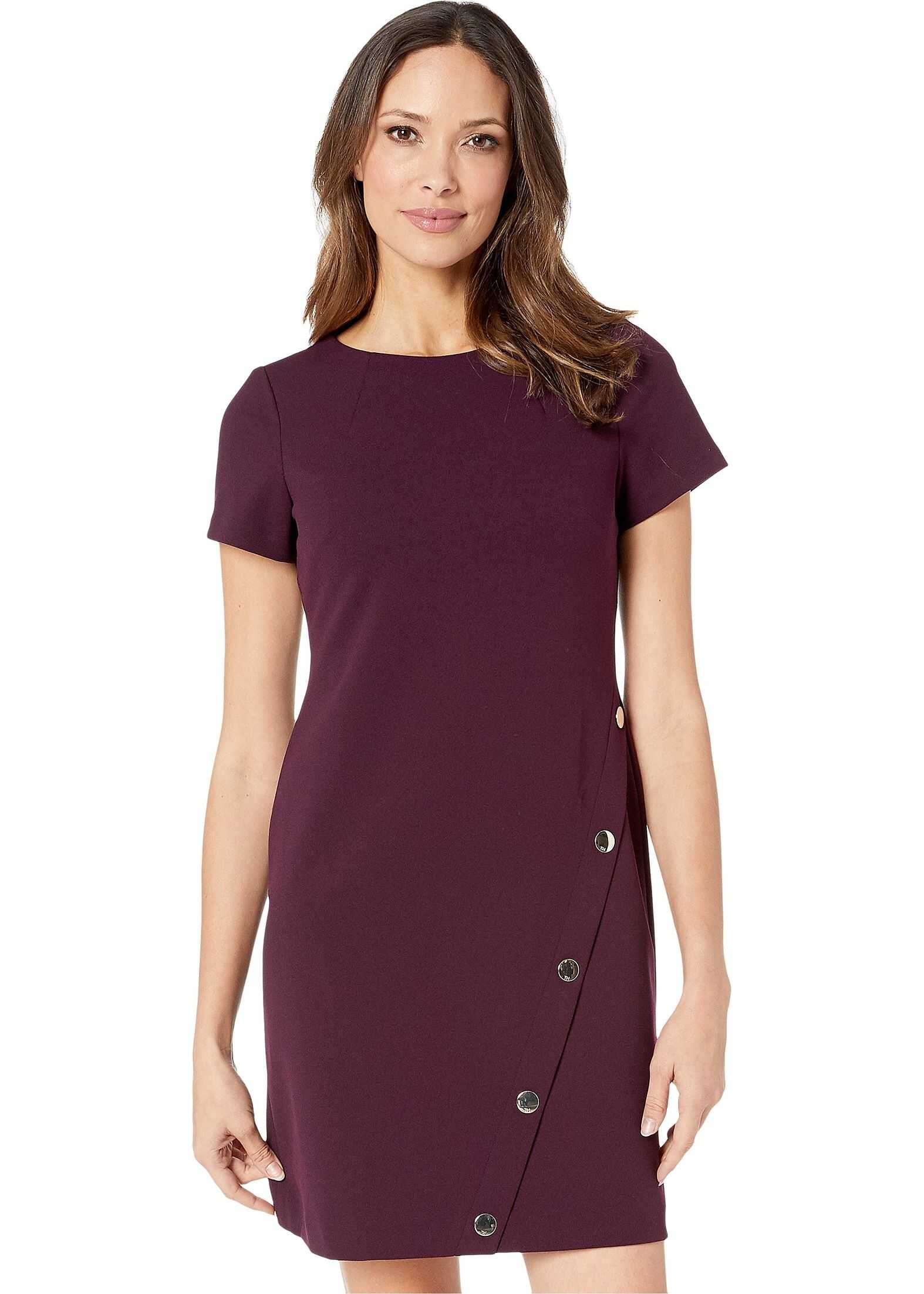 Tommy Hilfiger Asymmetrical Snap Hem Dress Aubergine