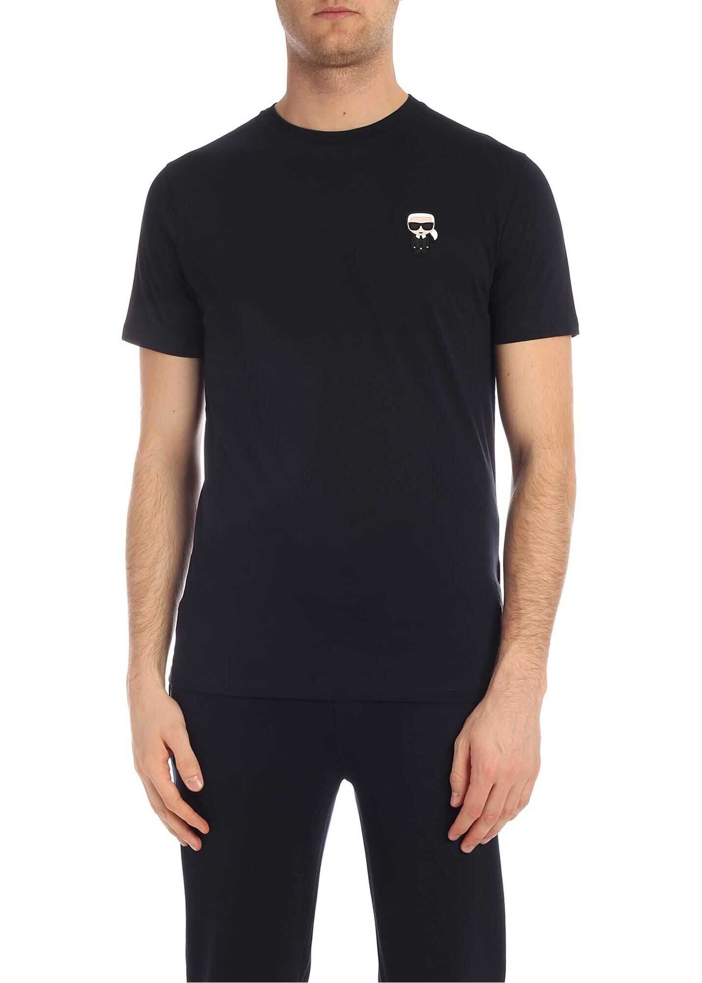 Karl Lagerfeld Ikonik Rubber Blue T-Shirt With Patch Blue