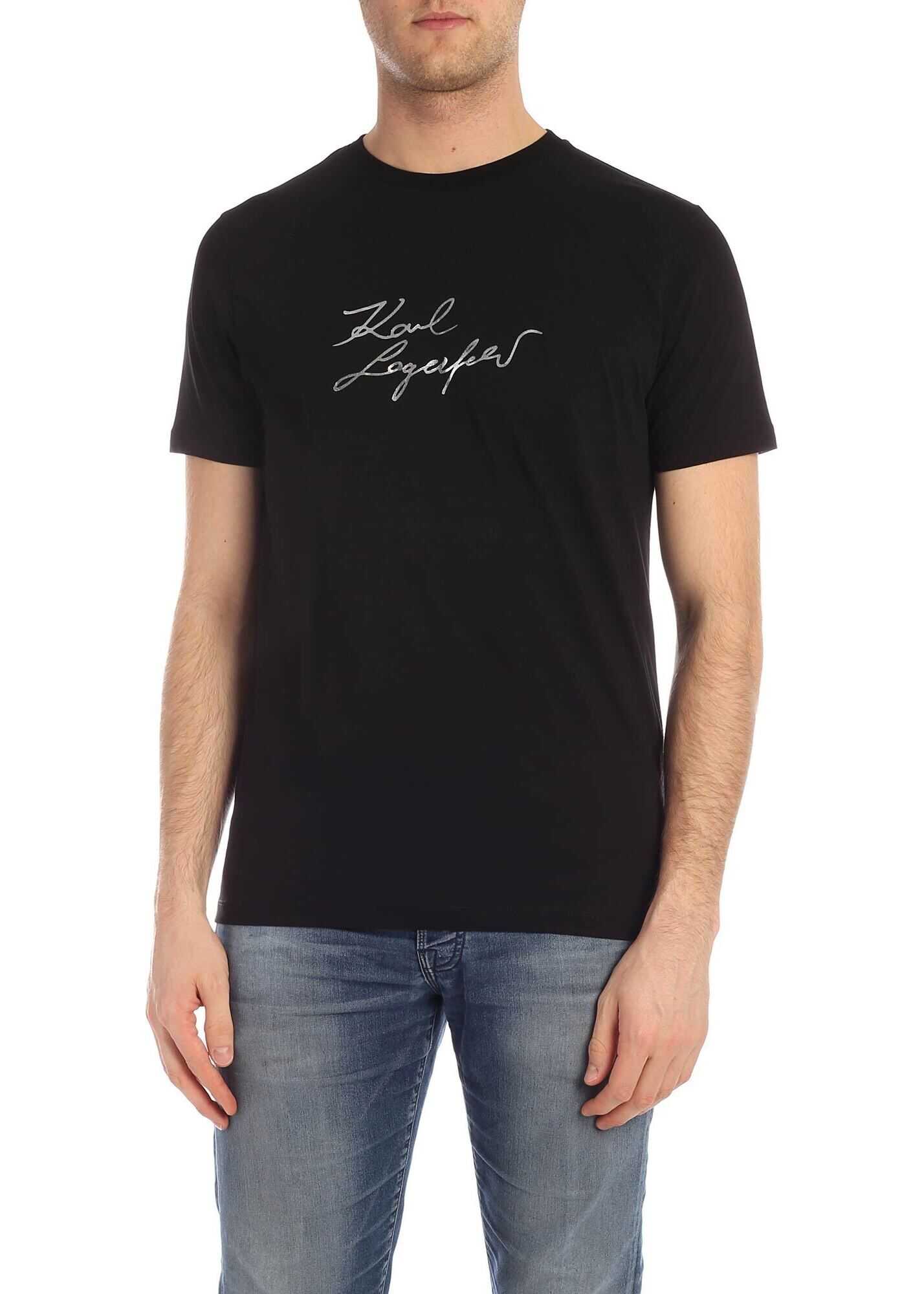 Karl Lagerfeld Signature T-Shirt In Black Black