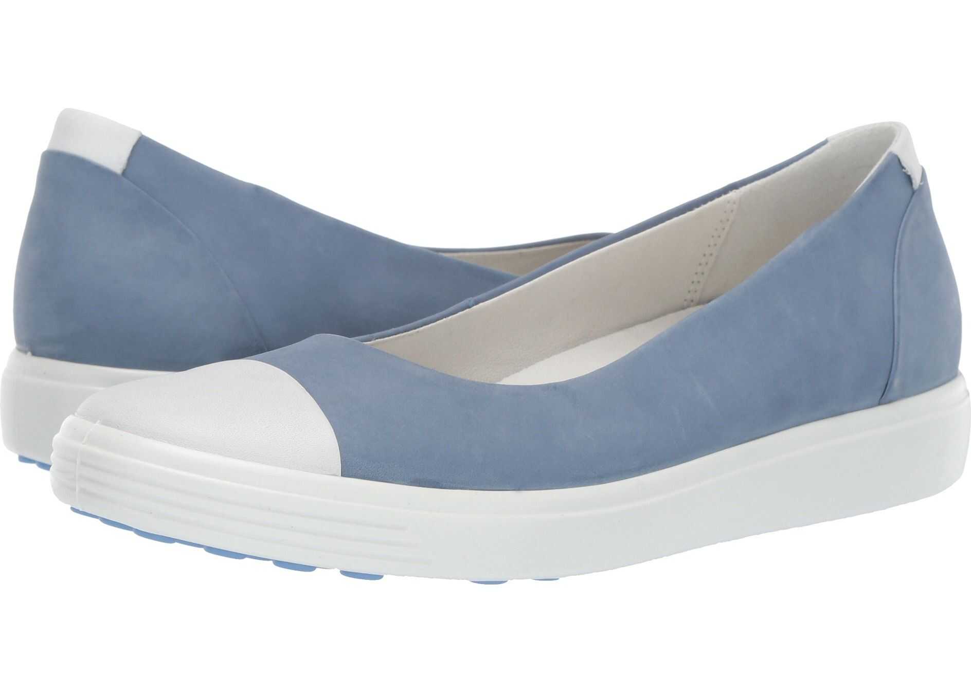 Balerin ECCO Soft 7 Ballerina White/Retro Blue Cow Leather/Cow Nubuck