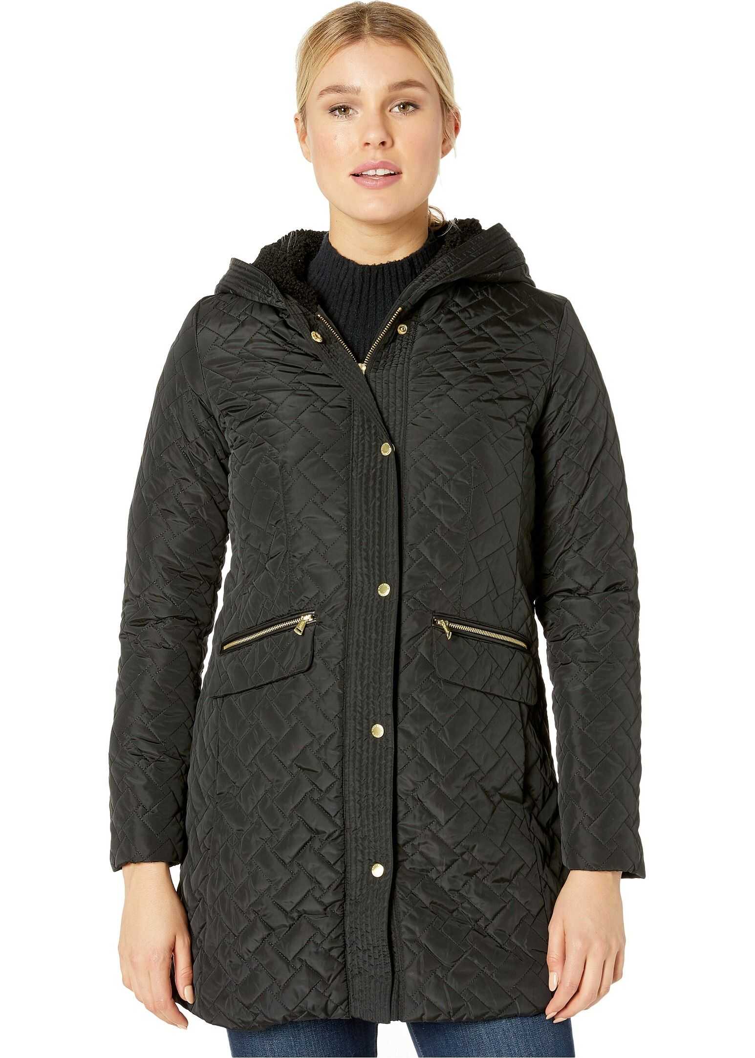Cole Haan Quilted Faux Sherpa Lined Jacket Black