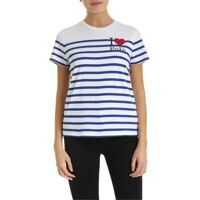 Tricouri Striped T-Shirt With Logo In White Electric Blue Femei