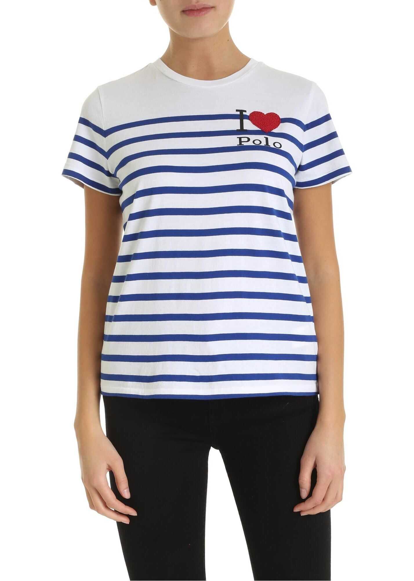 Ralph Lauren Striped T-Shirt With Logo In White Electric Blue White