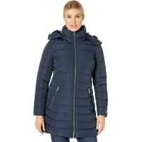 Geci de iarna 32" Zip High Neck Zip Puffer w/ Faux Fur Hood Femei