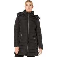 Geci de iarna 32" Zip High Neck Zip Puffer w/ Faux Fur Hood Femei