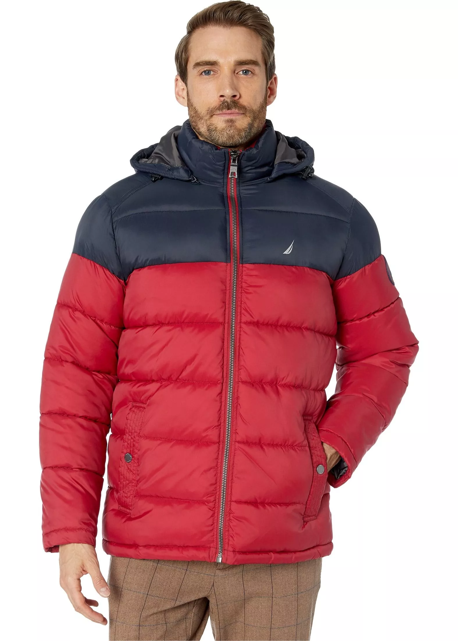 Nautica Logo Puffer w/ Removable Hood Red/Dark Navy