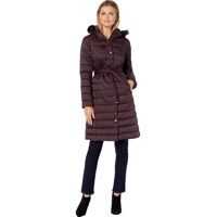 Geci de iarna Matte Satin Belted Puffer w/ Faux Fur Trim Femei