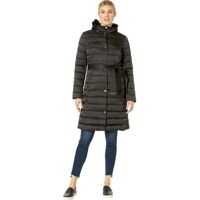 Geci de iarna Matte Satin Belted Puffer w/ Faux Fur Trim Femei