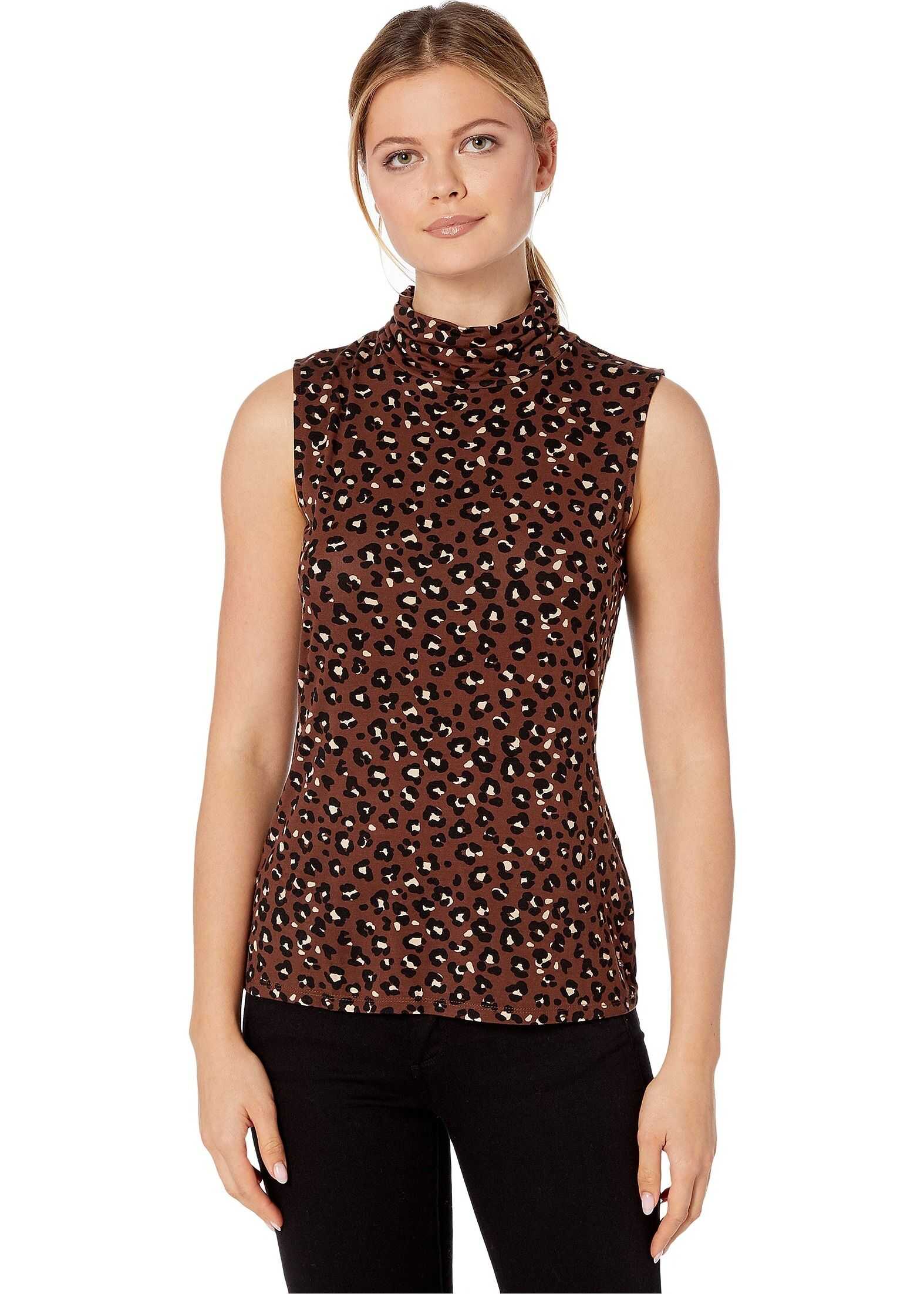 Tommy Hilfiger Leopard Turtleneck Knit Top Coffee Multi