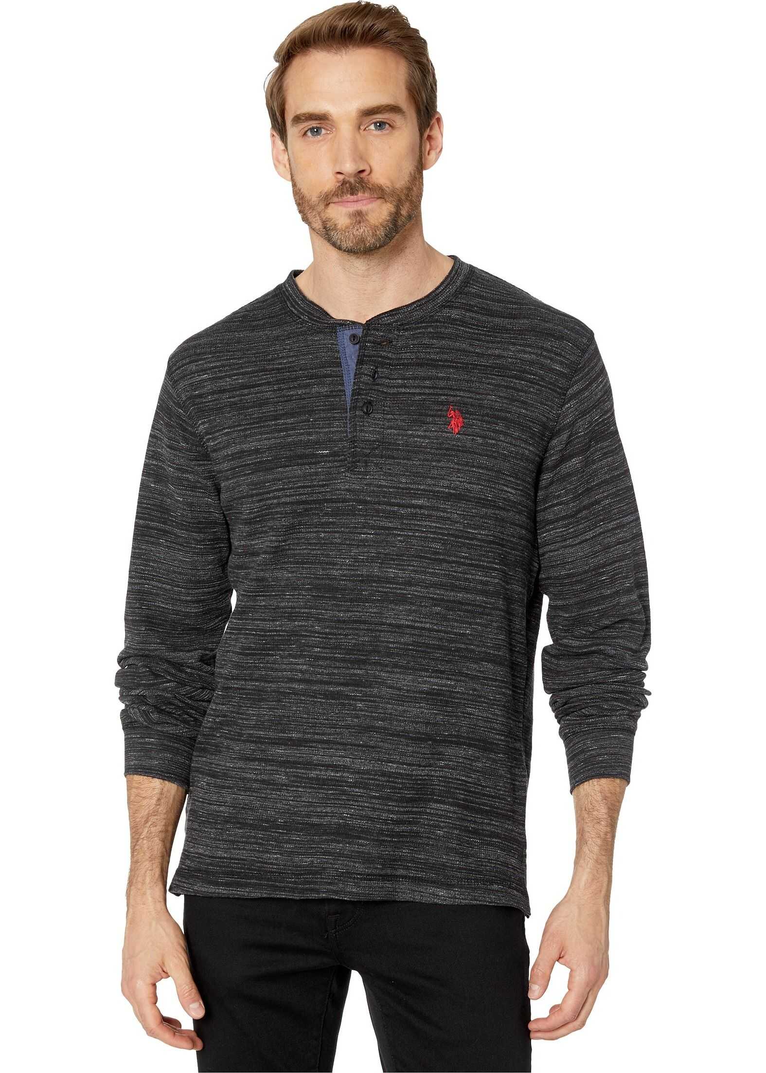 U.S. POLO ASSN. Space Dye Thermal Henley Black