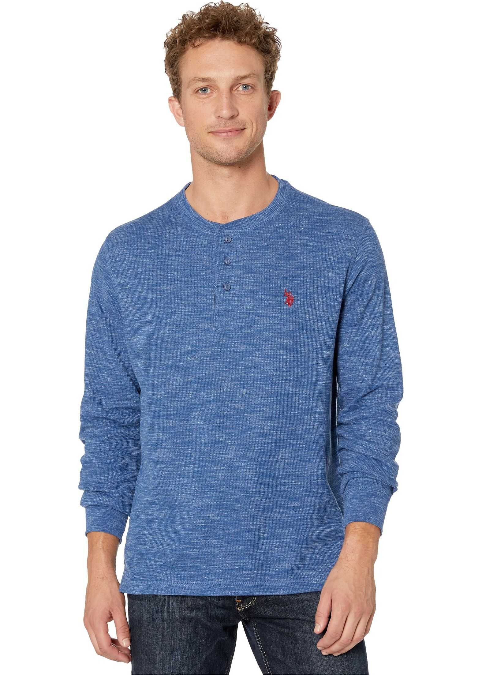 Bluza U.S. POLO ASSN. Space Dye Thermal Henley Ceramic Blue