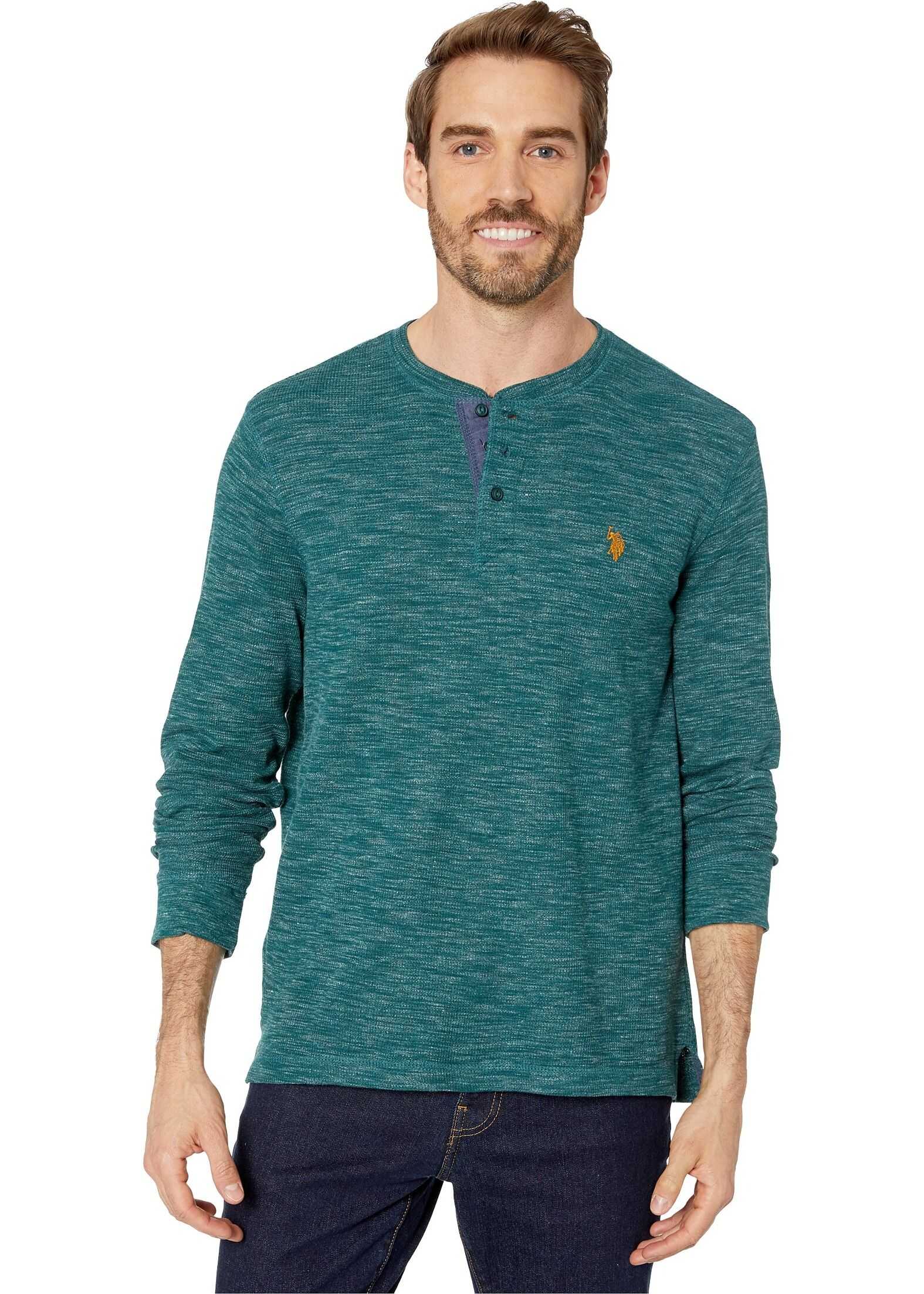 Bluza U.S. POLO ASSN. Space Dye Thermal Henley Ivy Patch