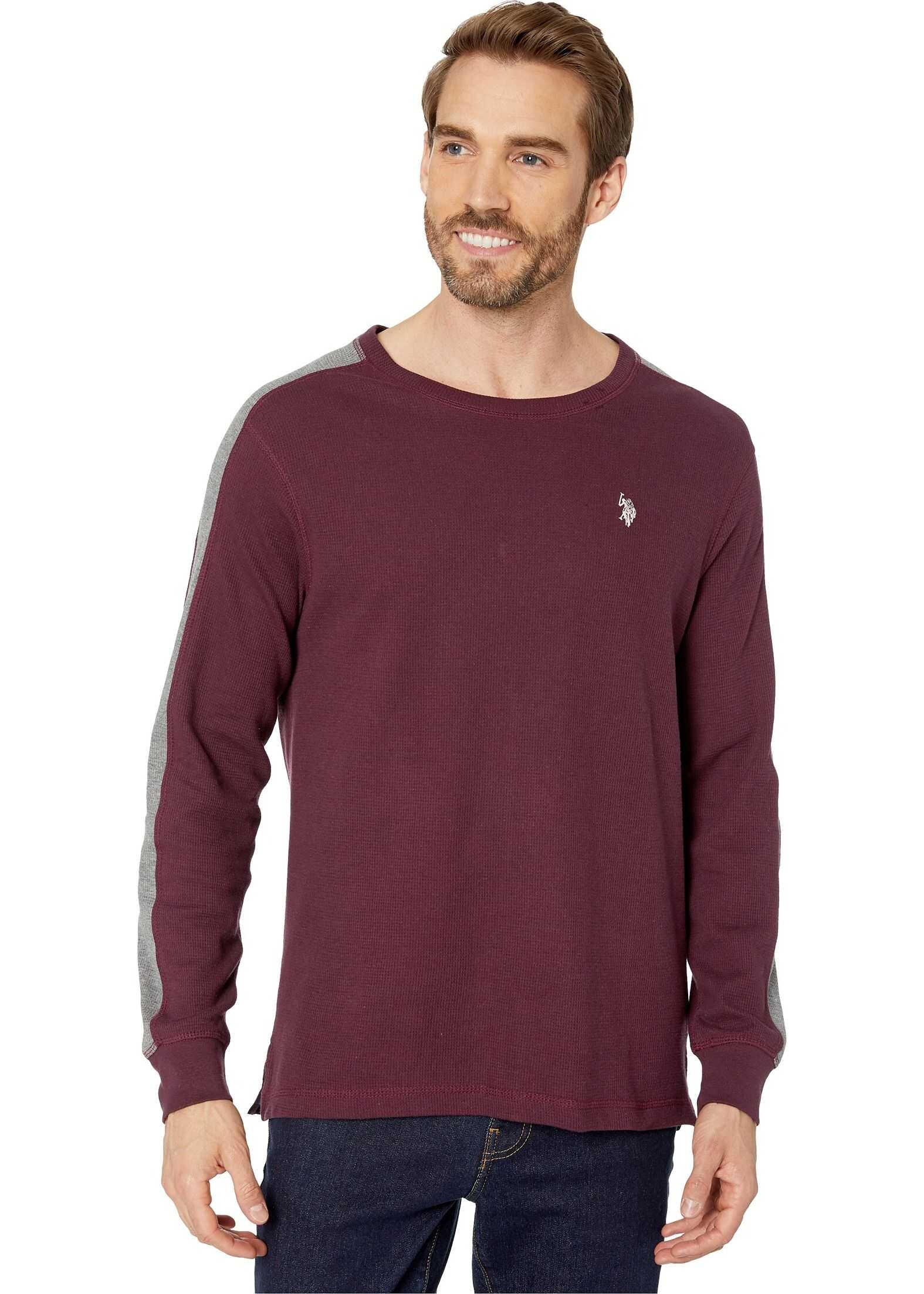 U.S. POLO ASSN. Arm Color Block Thermal Crew Port Wine