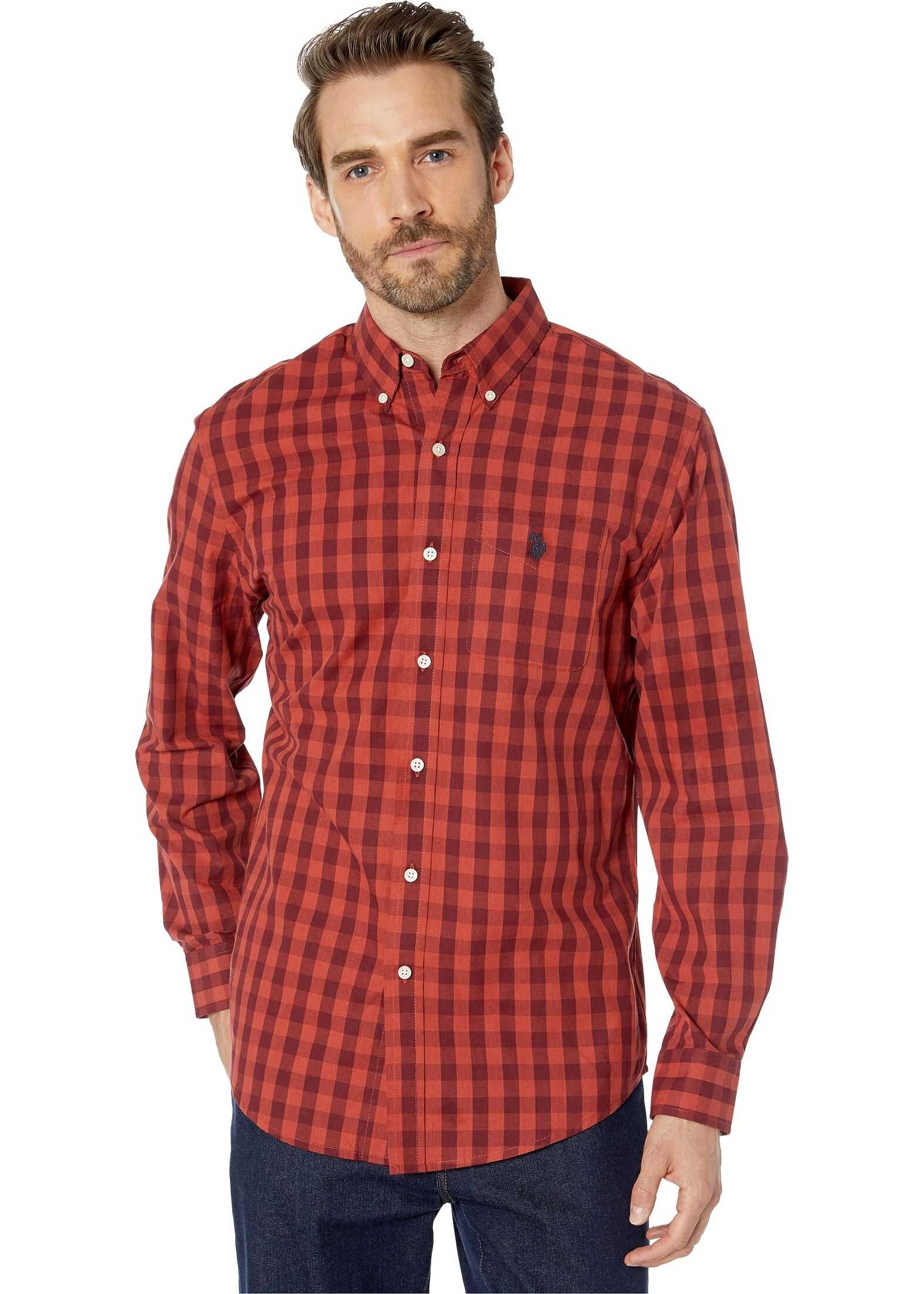 Camasa U.S. POLO ASSN. Long Sleeve Classic Fit Plaid Heather Woven Red Heather