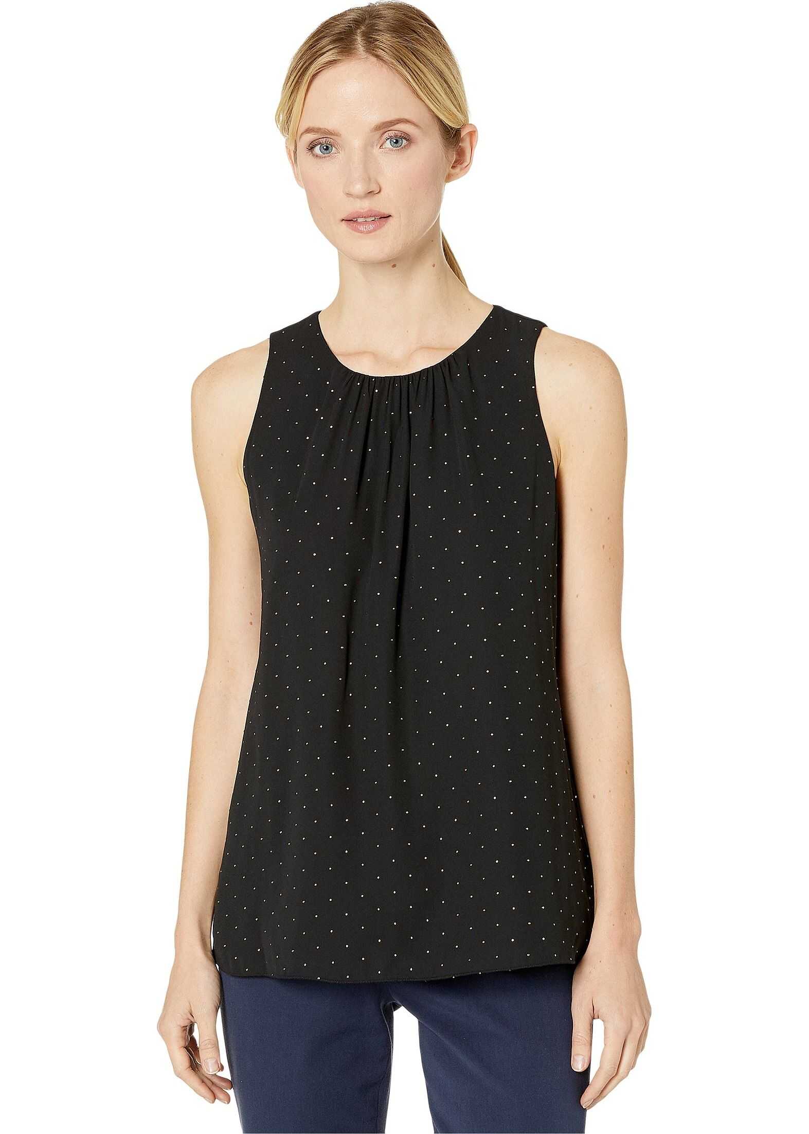 Calvin Klein Dotted Pleat Neck Woven Top Black/Gold