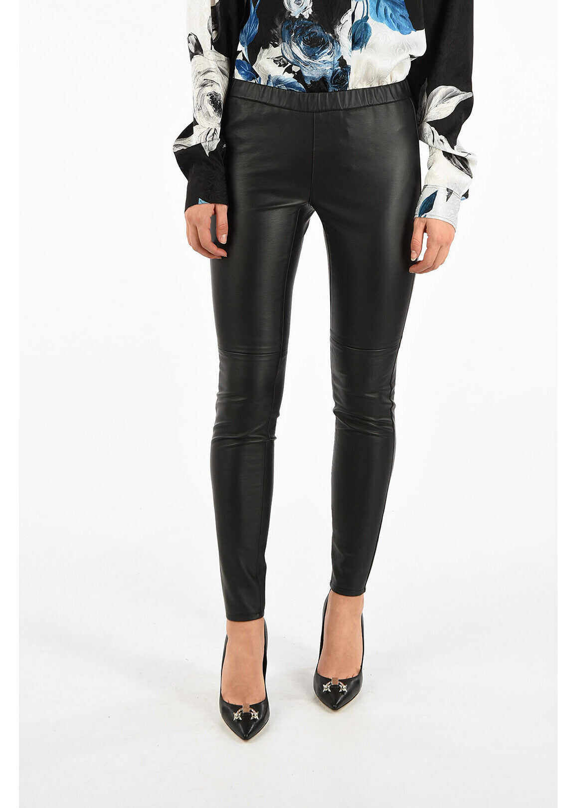 Michael Kors Faux Leather Leggings With Elastic Waist Band Black