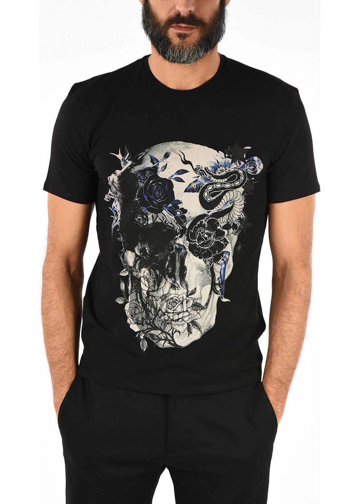 Just Cavalli Printed Round Neck T-shirt BLACK