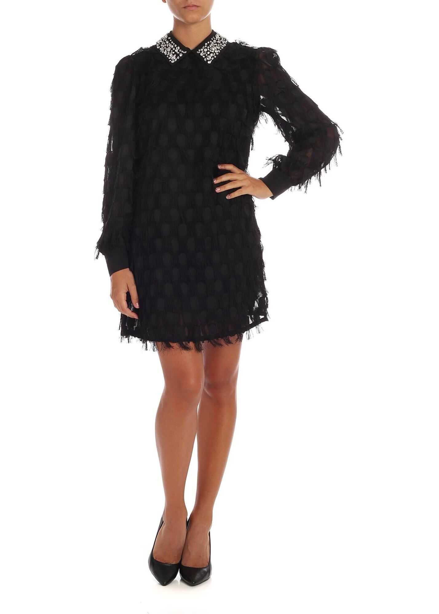 Be Blumarine Black Dress With Fringes And Rhinestones Black