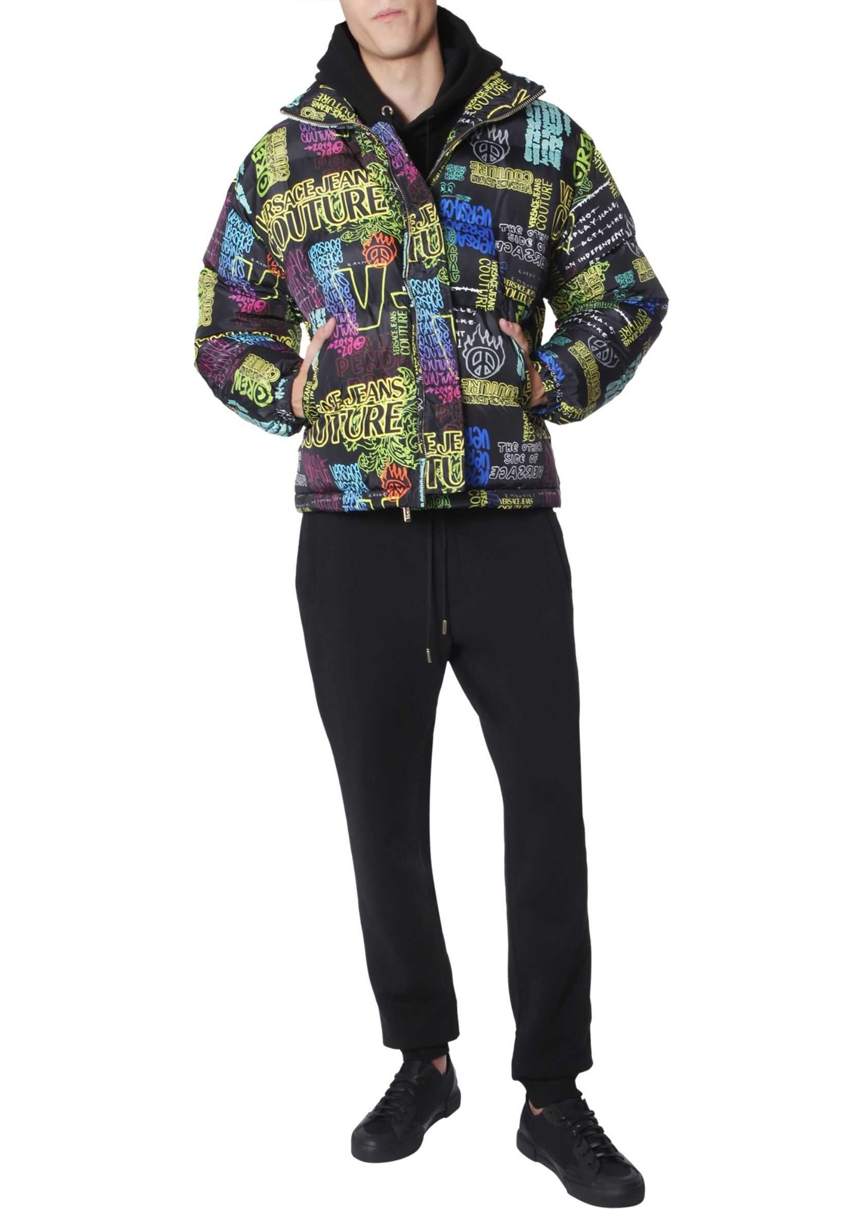 Versace Jeans Couture Down Jacket With Logo Print BLACK