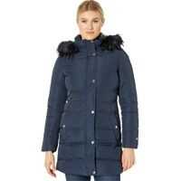 Geci de iarna 32" Zip and Snap Button Puffer w/ Faux Fur Hood Femei