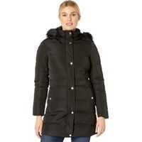 Geci de iarna 32" Zip and Snap Button Puffer w/ Faux Fur Hood Femei