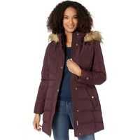 Geci de iarna 32" Zip and Snap Button Puffer w/ Faux Fur Hood Femei