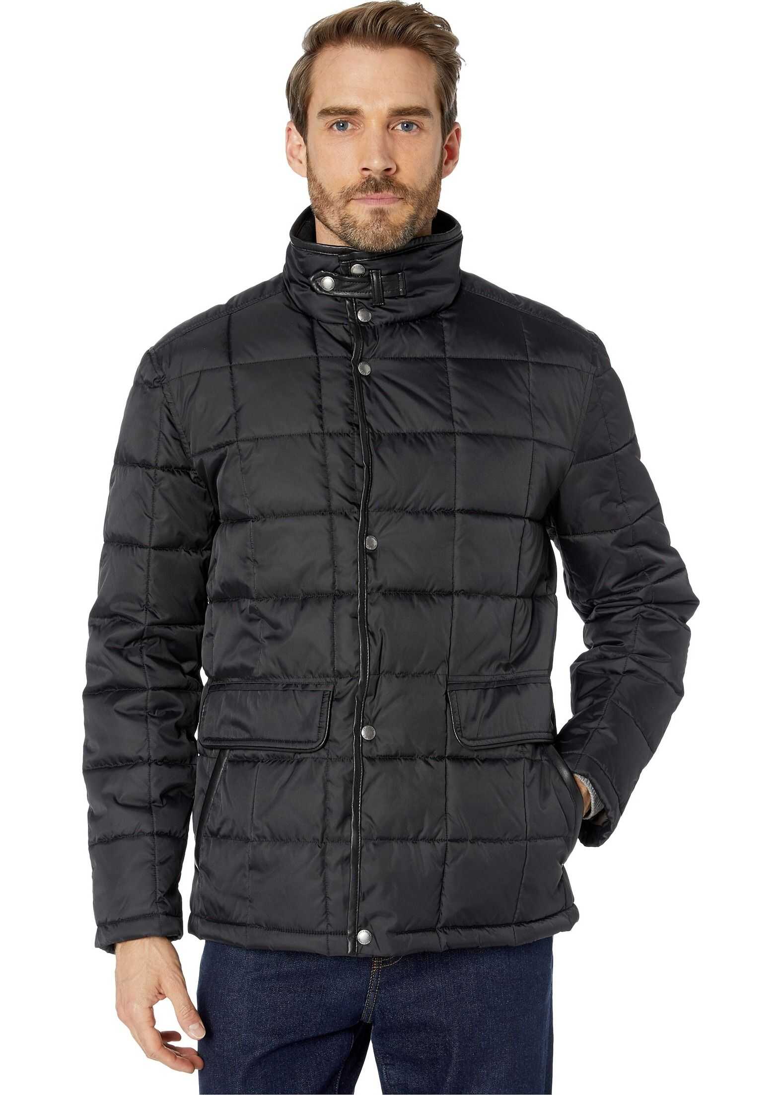 Cole Haan Box Quilt Jacket w/ Faux Leather Trim Black