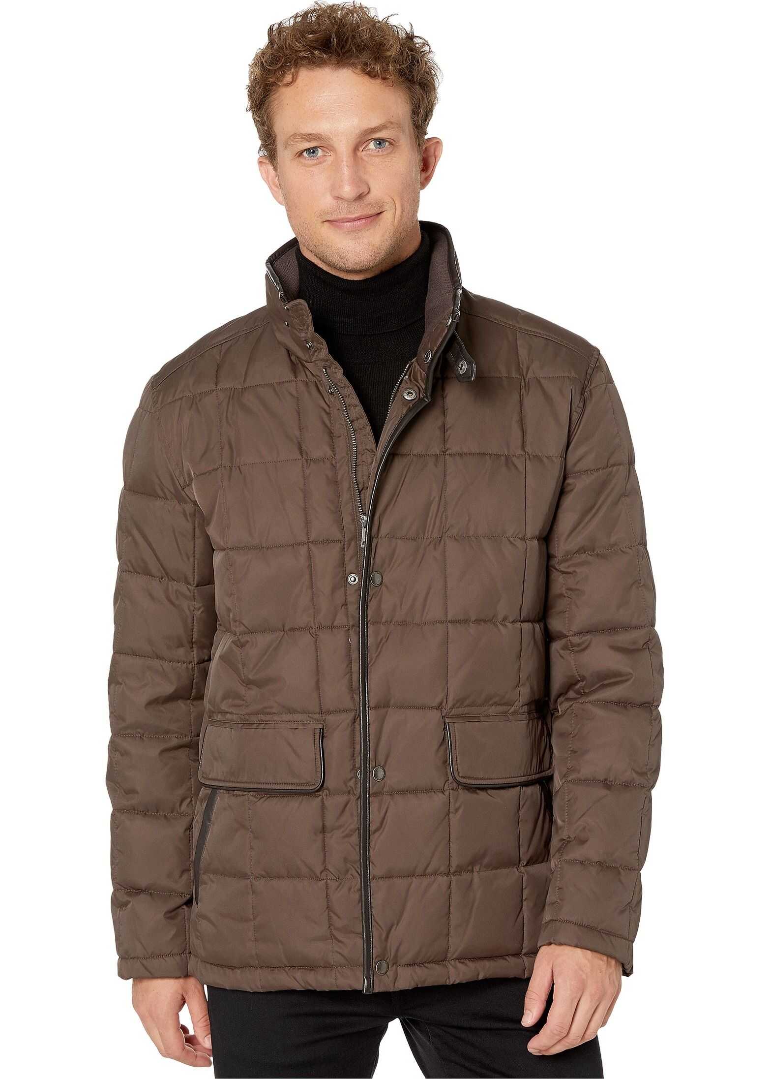 Cole Haan Box Quilt Jacket w/ Faux Leather Trim Wren