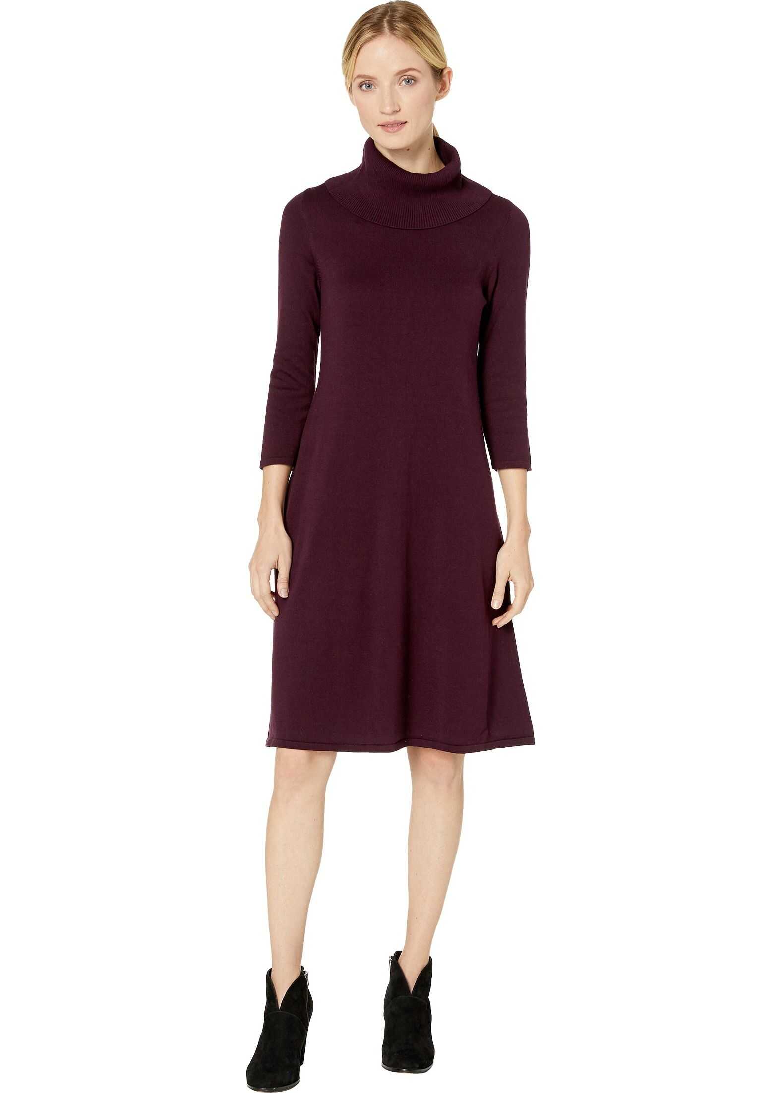 Nine West Cowl Neck Fit-and-Flare Knit Dress Aubergine