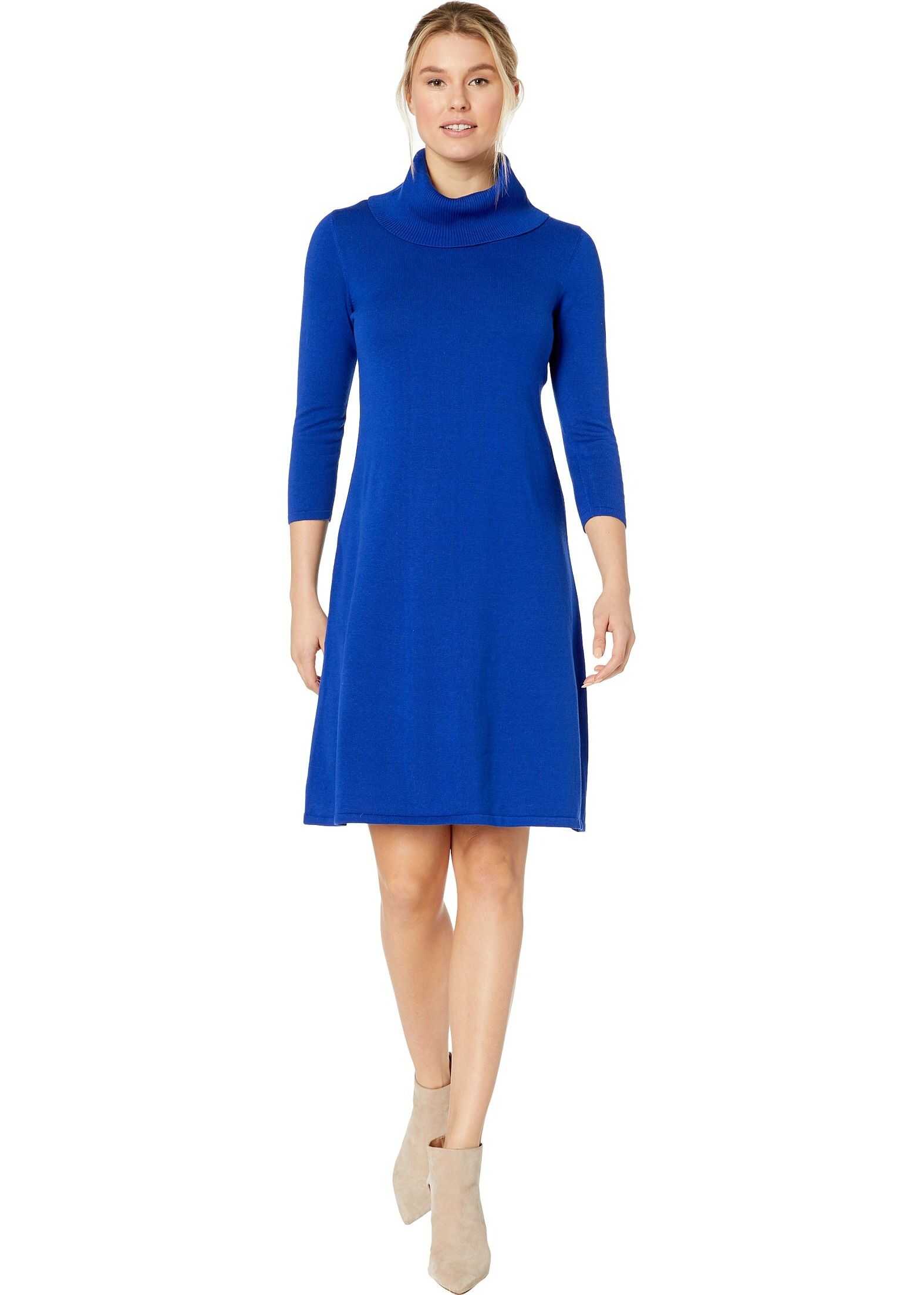 Nine West Cowl Neck Fit-and-Flare Knit Dress Royal Blue