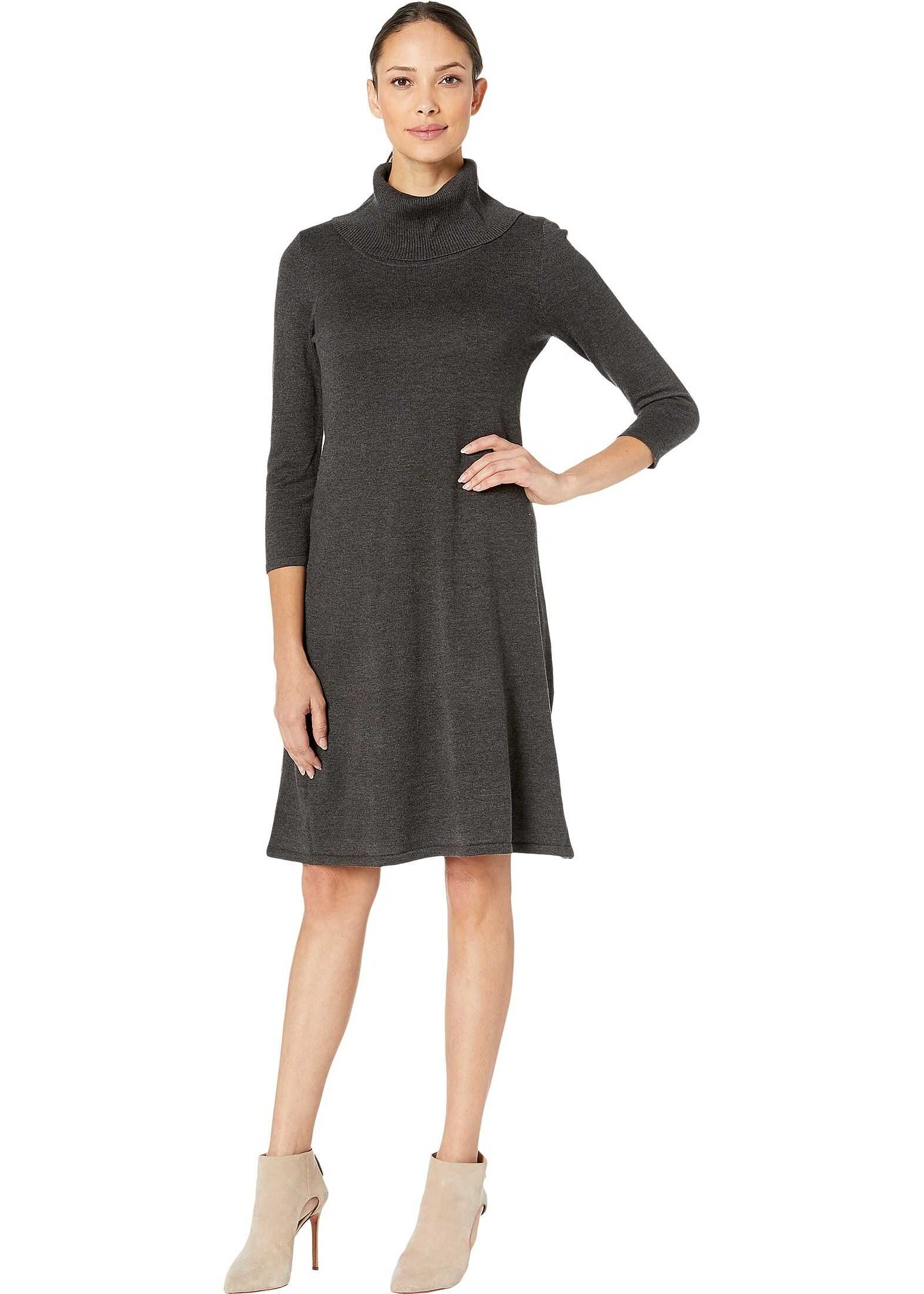 Nine West Cowl Neck Fit-and-Flare Knit Dress Charcoal Heather