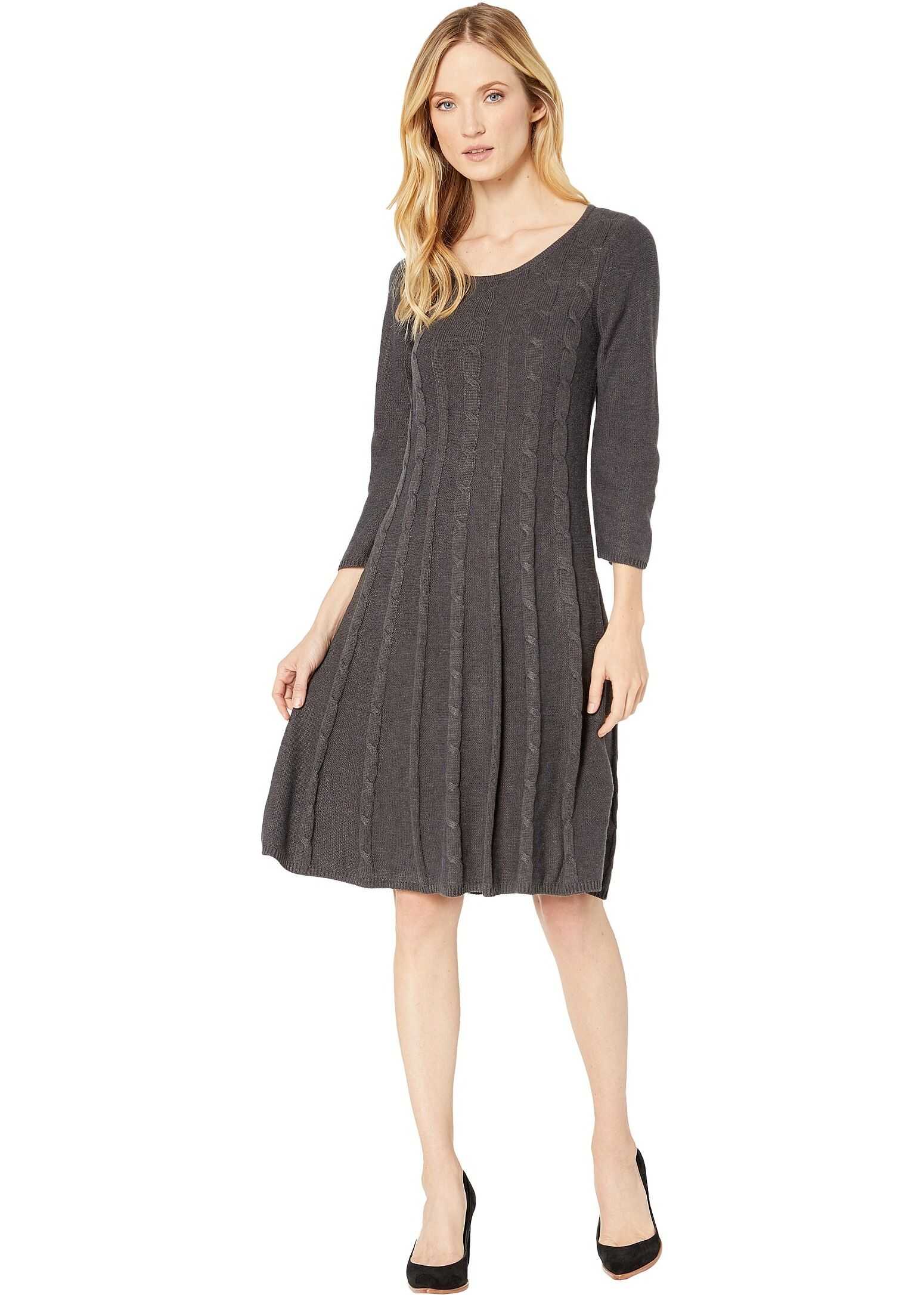Nine West Crew Neck Cable Fit-and-Flare Knit Dress Charcoal Heather