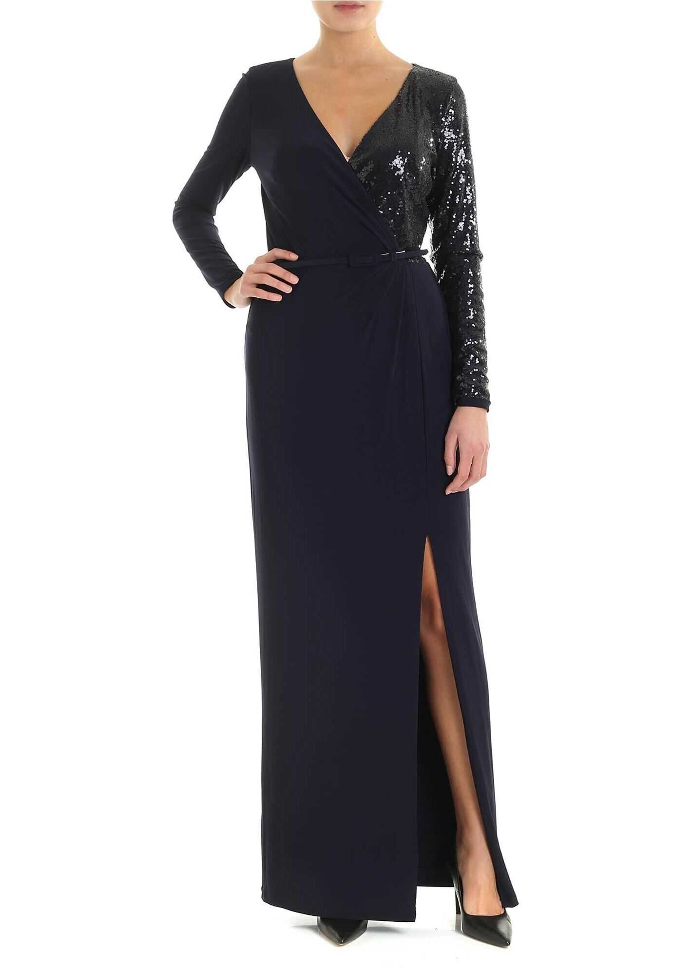 Long Blue Dress In Blue With Top Side Sequins