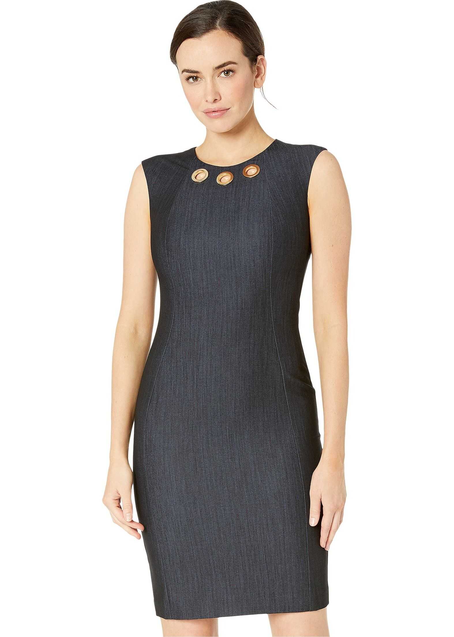 Calvin Klein Denim Sheath Dress w/ Grommet Detail Blue