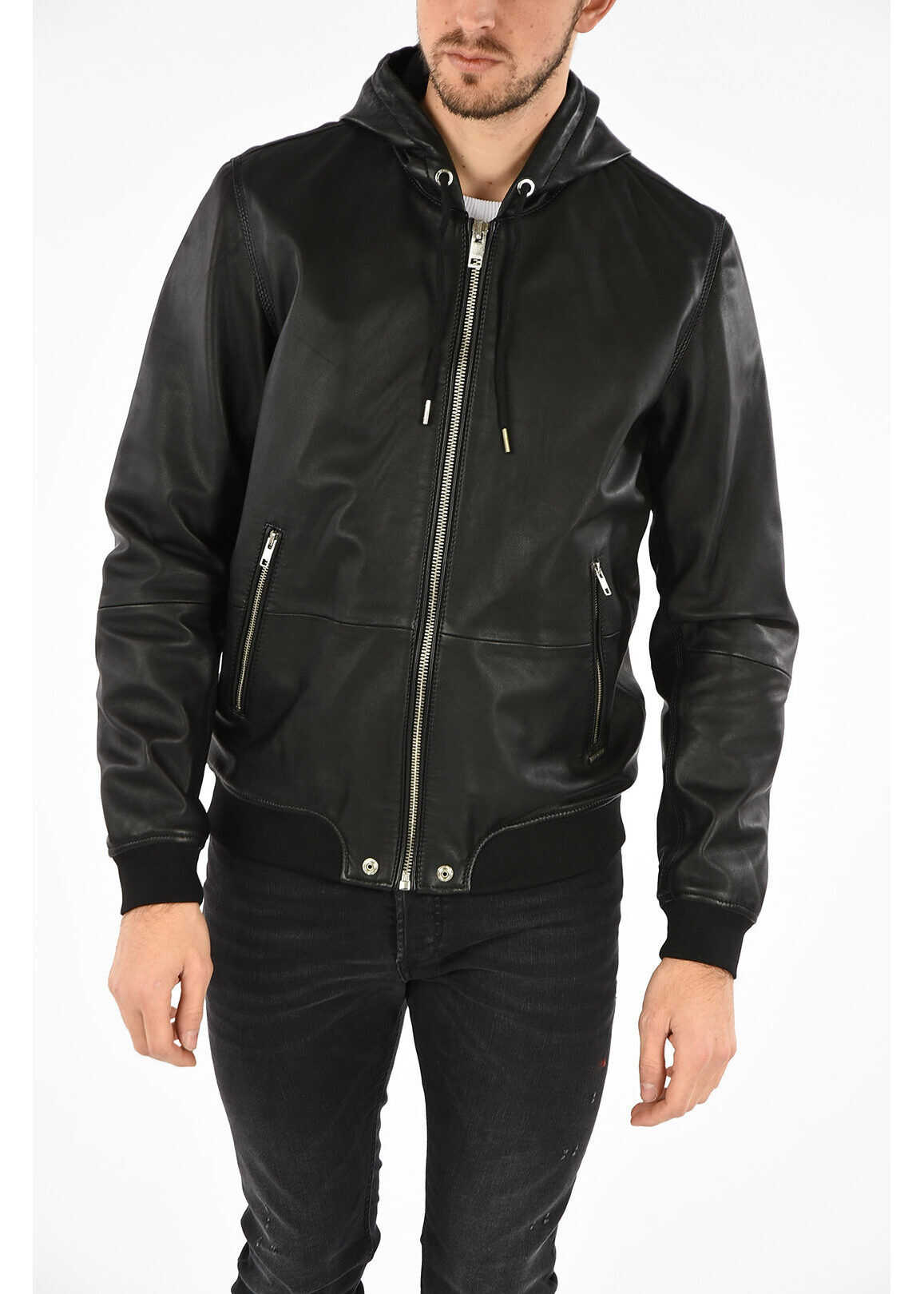 Diesel Leather Hooded R-Akura Jacket Black