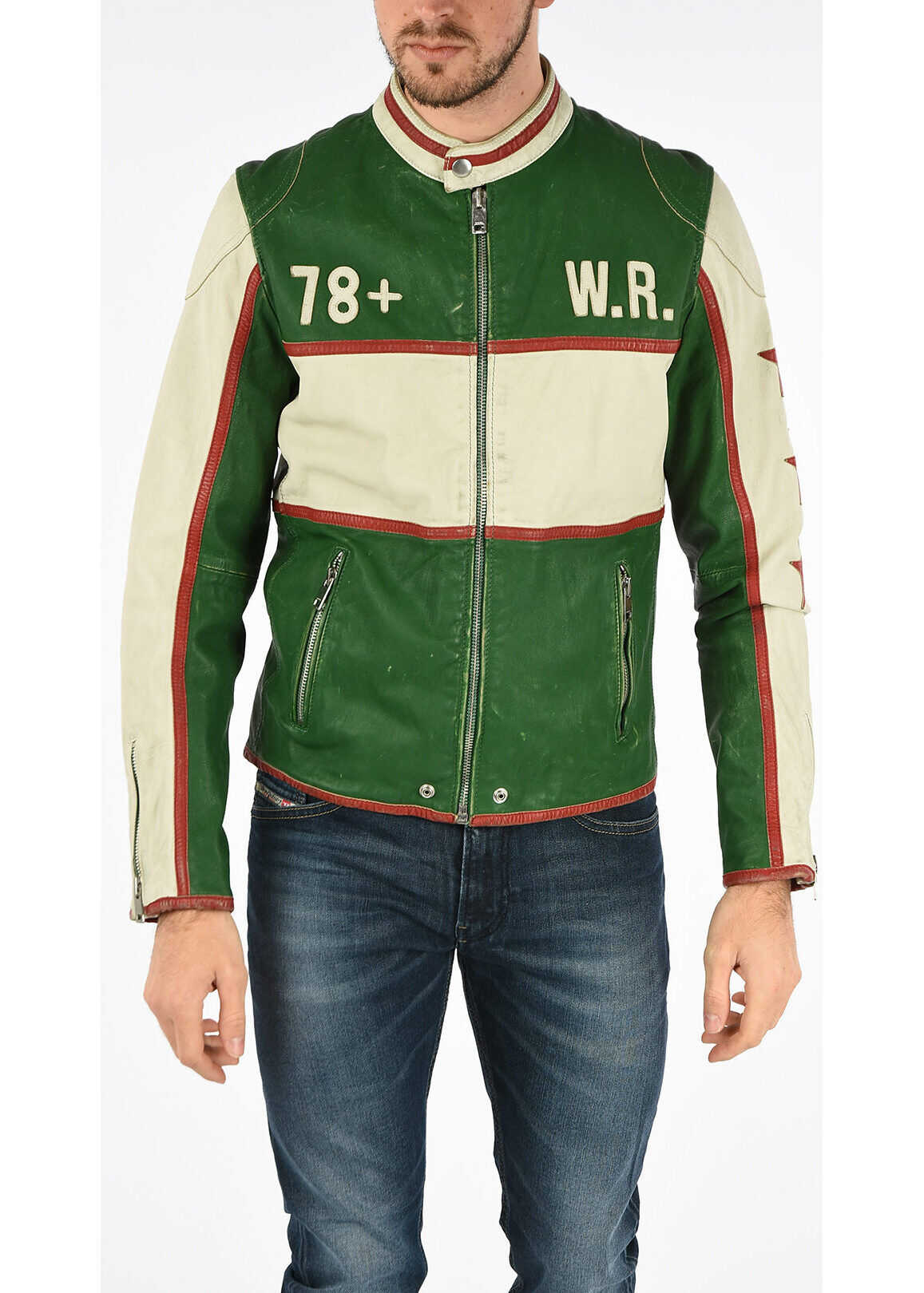 Diesel Leather RACING Jacket with Patch MULTICOLOR