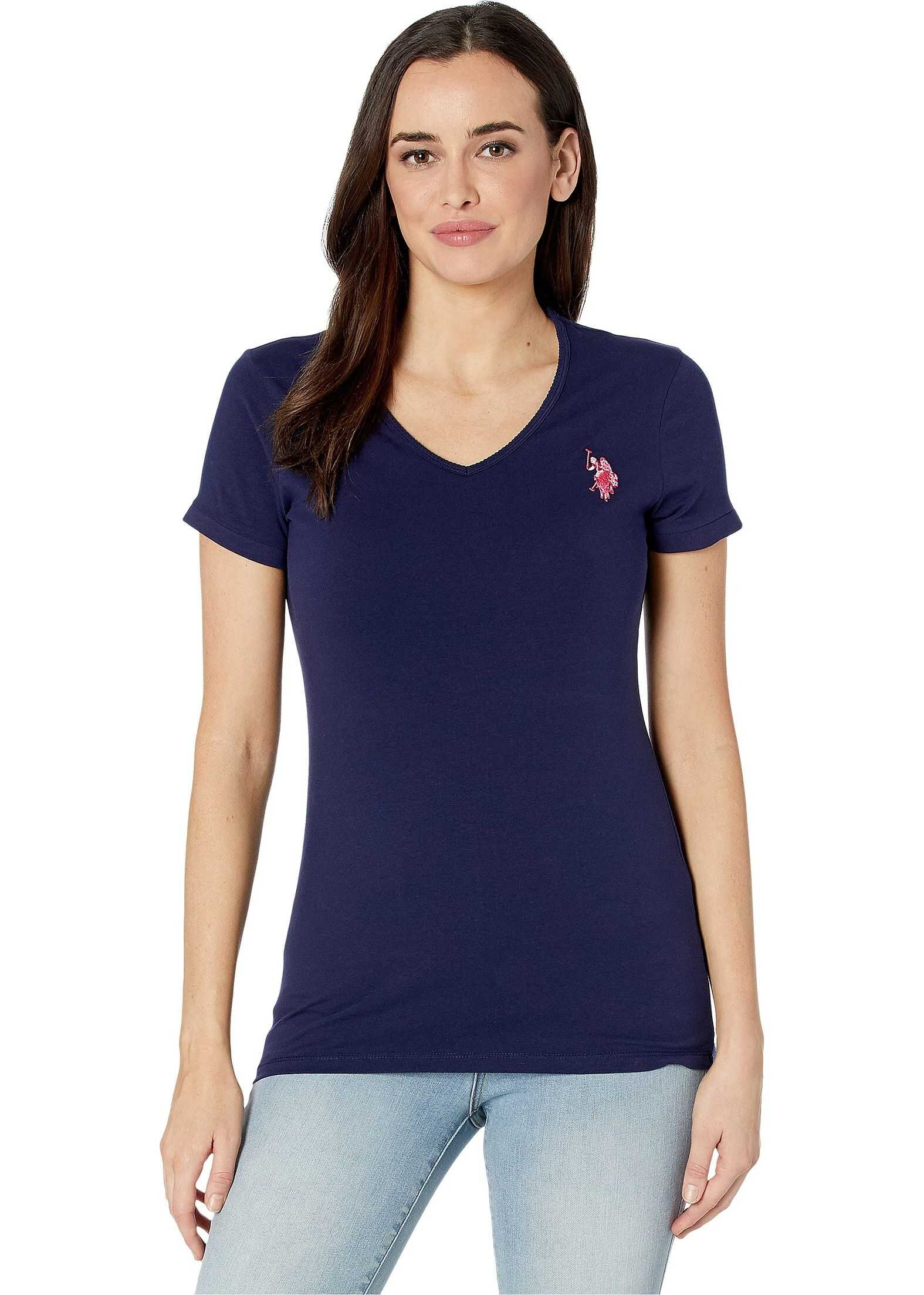 U.S. POLO ASSN. Tonal Scallop V-Neck Tee Evening Blue