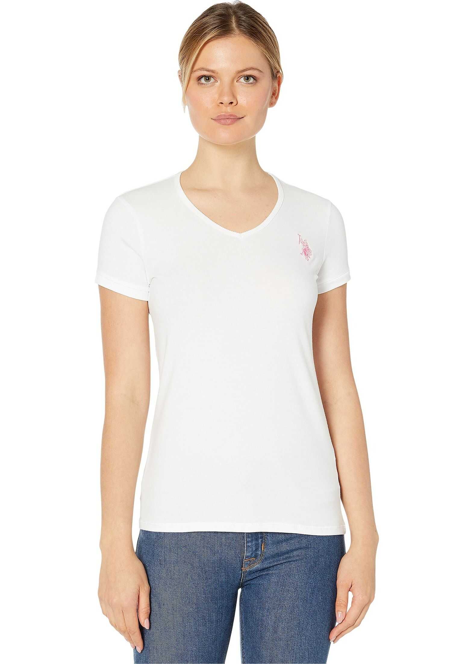 U.S. POLO ASSN. Tonal Scallop V-Neck Tee Optic White