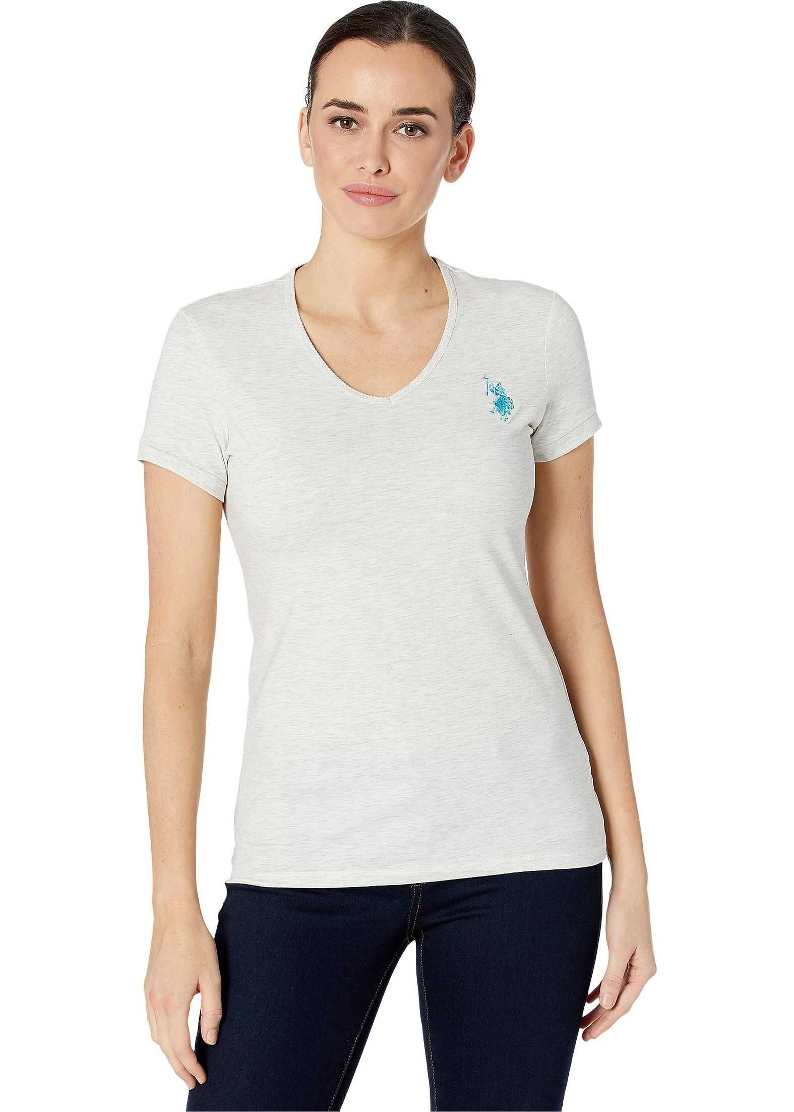 U.S. POLO ASSN. Tonal Scallop V-Neck Tee Oatmeal Heather