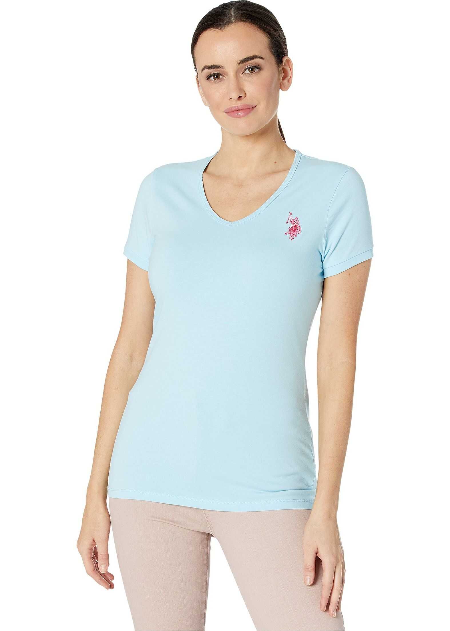 U.S. POLO ASSN. Tonal Scallop V-Neck Tee Tropical Sky