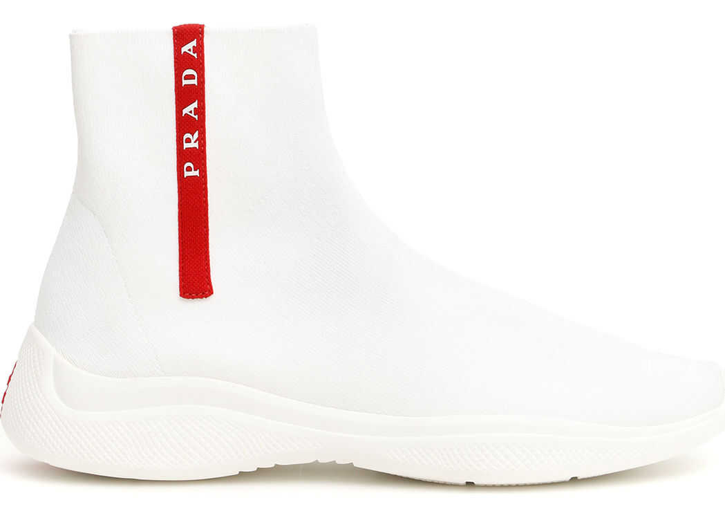 Prada America's Cup Logo Sock Sneakers BIANCO
