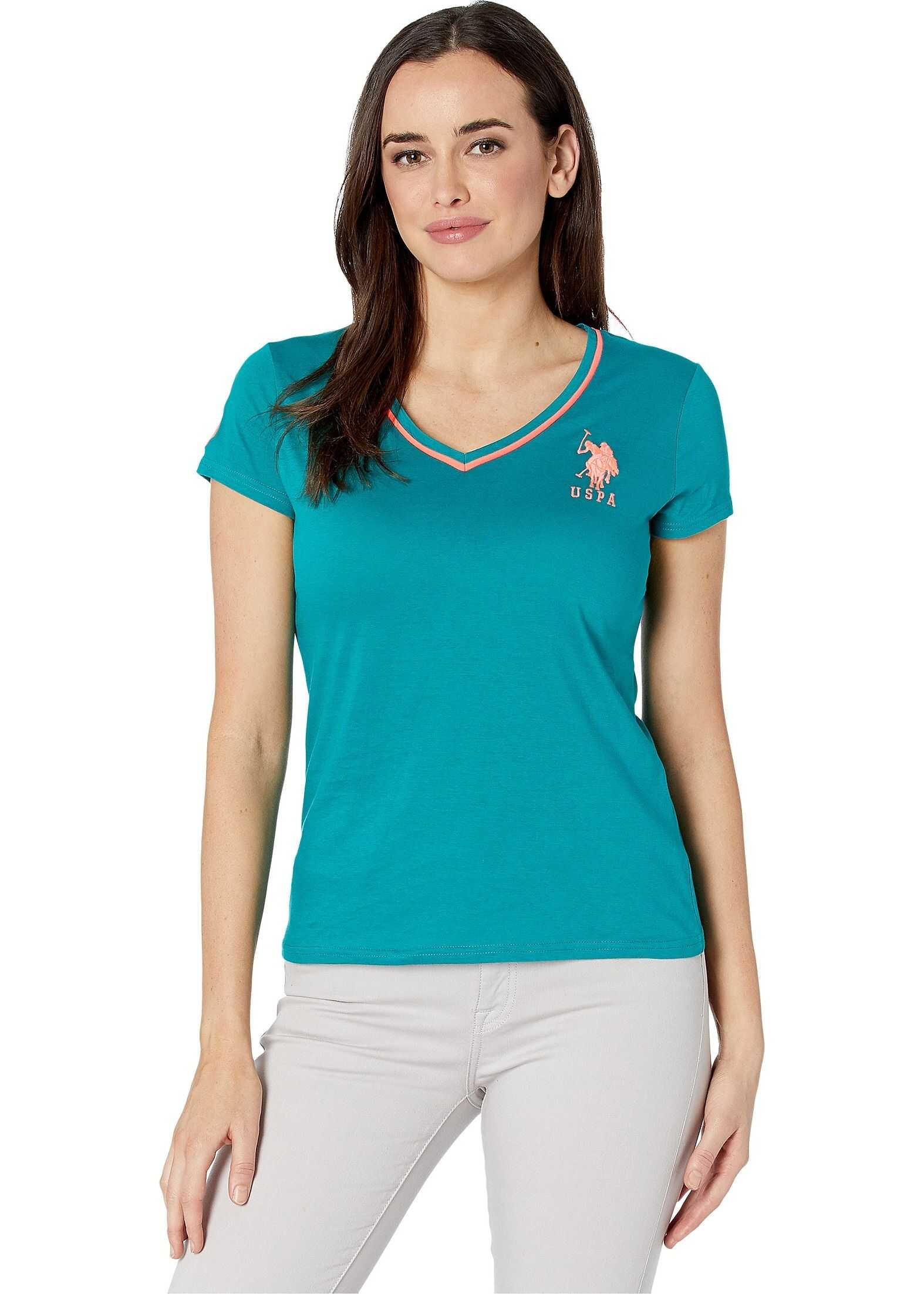 U.S. POLO ASSN. V-Neck Neon Trim Tee Reef Teal