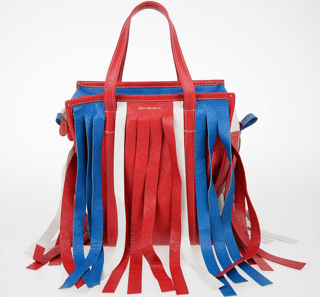 Balenciaga Leather BAZAR FRINGES Tote Bag WHITE